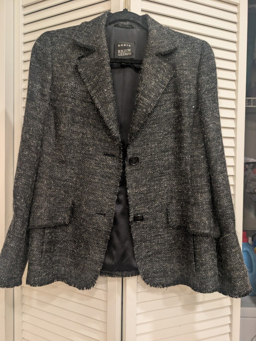 Akris Punto Bergdorf Goodman Punto Black Gray Tweed Women's Blazer Size 8